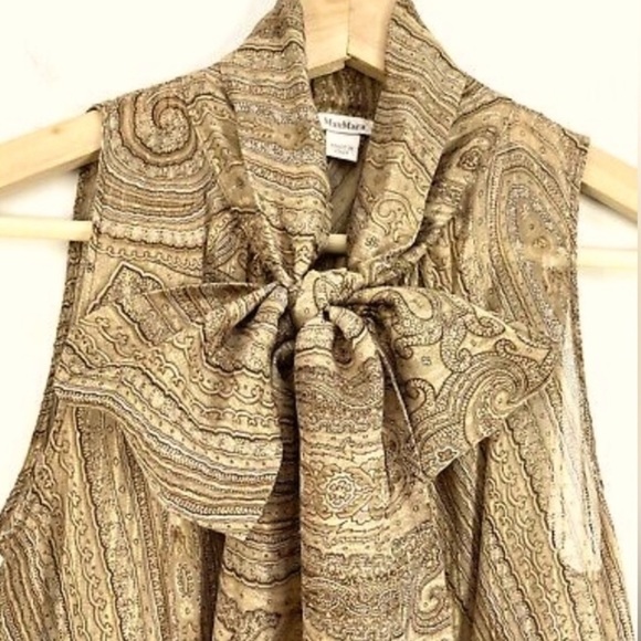 MaxMara | size 2 | 100% silk sleeveless paisley blouse in sandy neutrals EUC - Picture 2 of 8
